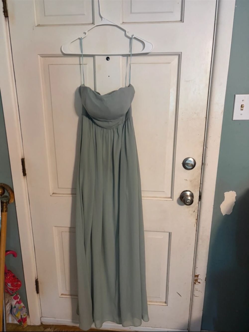 Strapless Sage Green Chiffon Maxi Dress